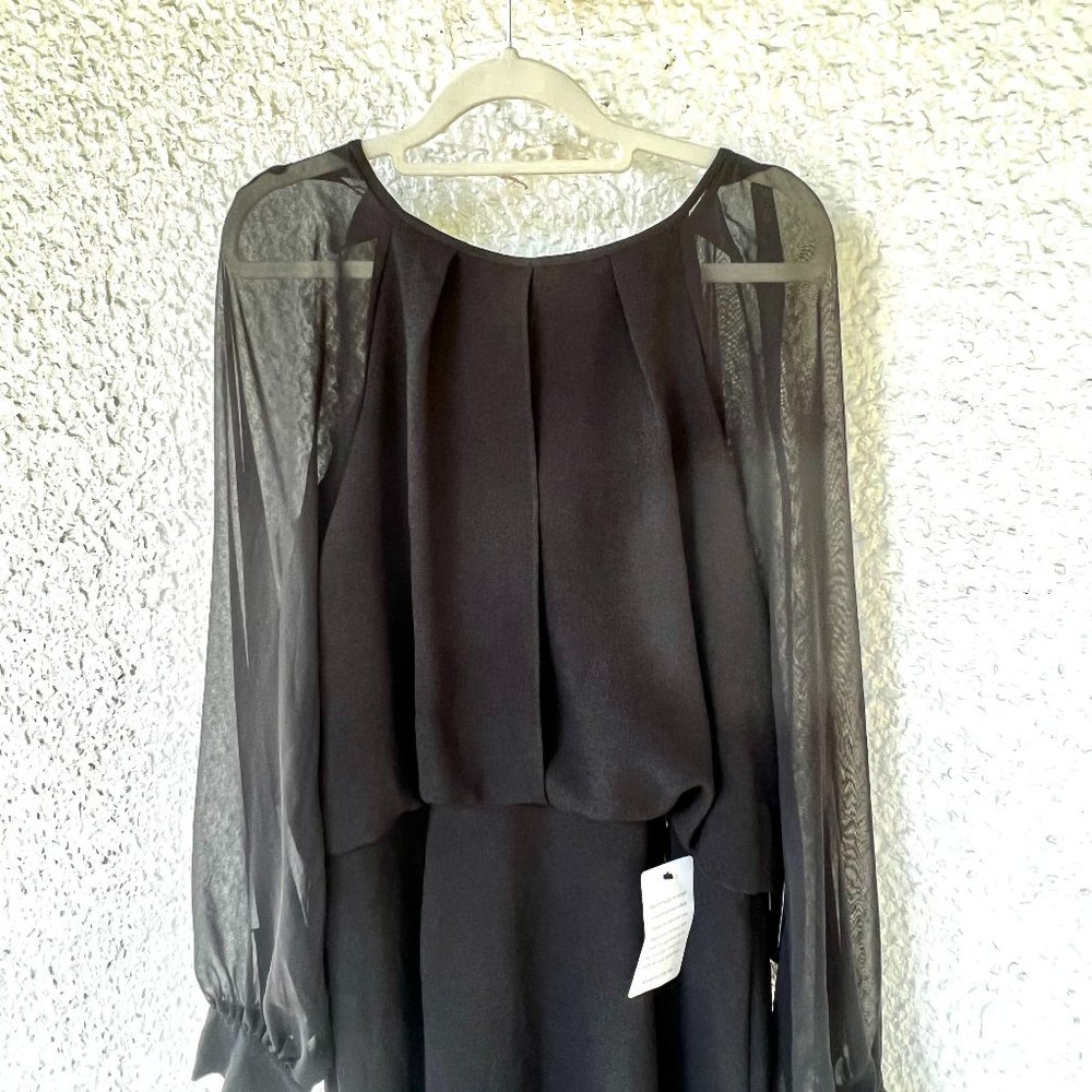 Adrianna Papell Elegant Black Midi Dress Size 12